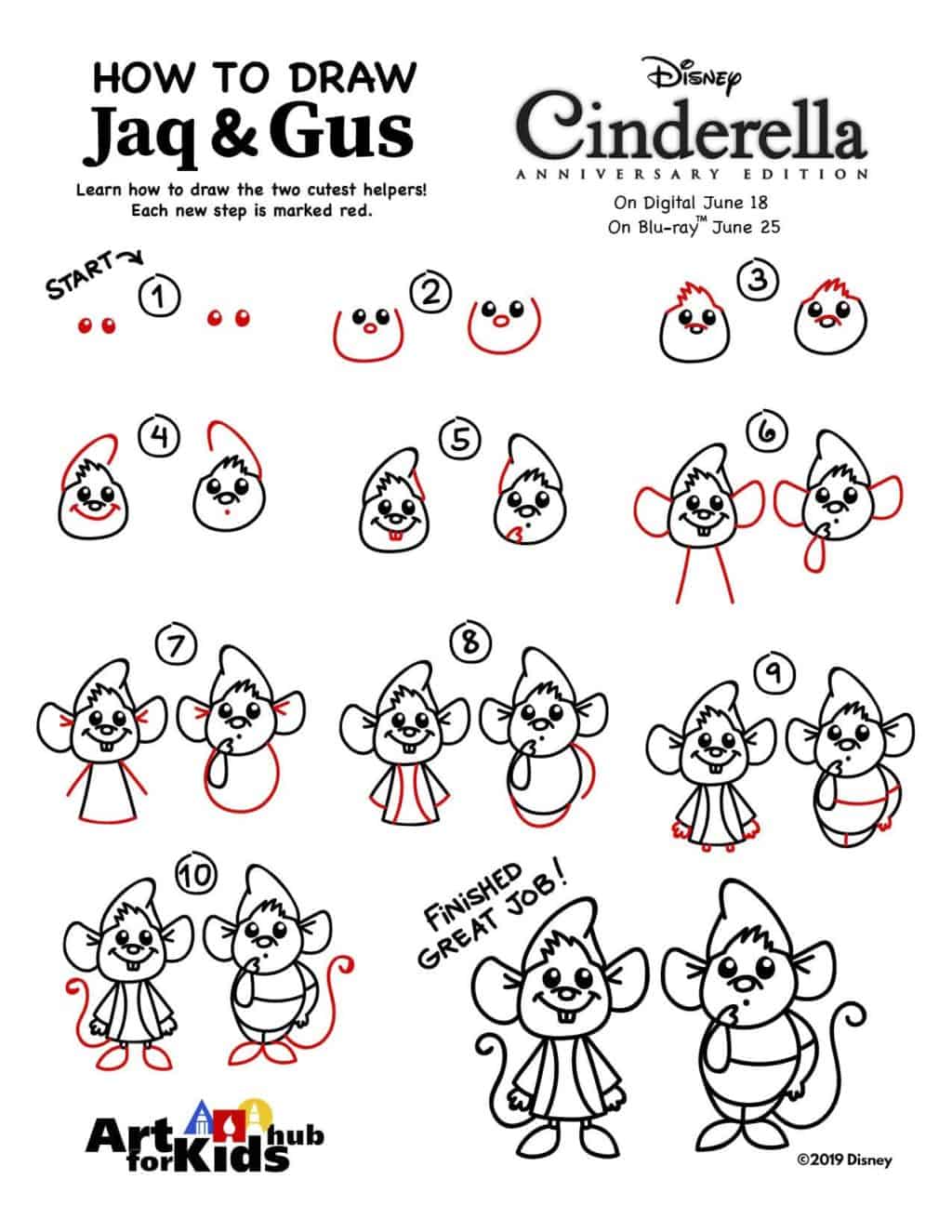 Learn how to draw Jaq and Gus from Cinderella